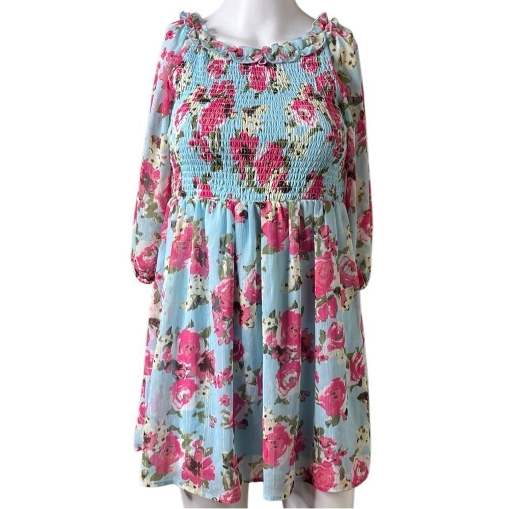 Lilt Floral Long Sleeve Dress Blue and Pink Size 12
